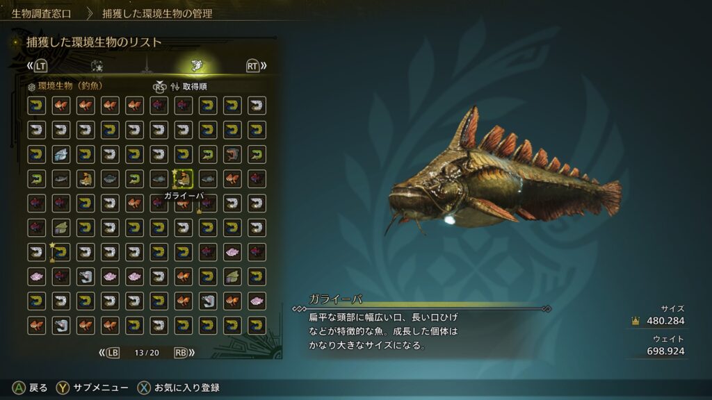捕獲した環境生物リスト水棲